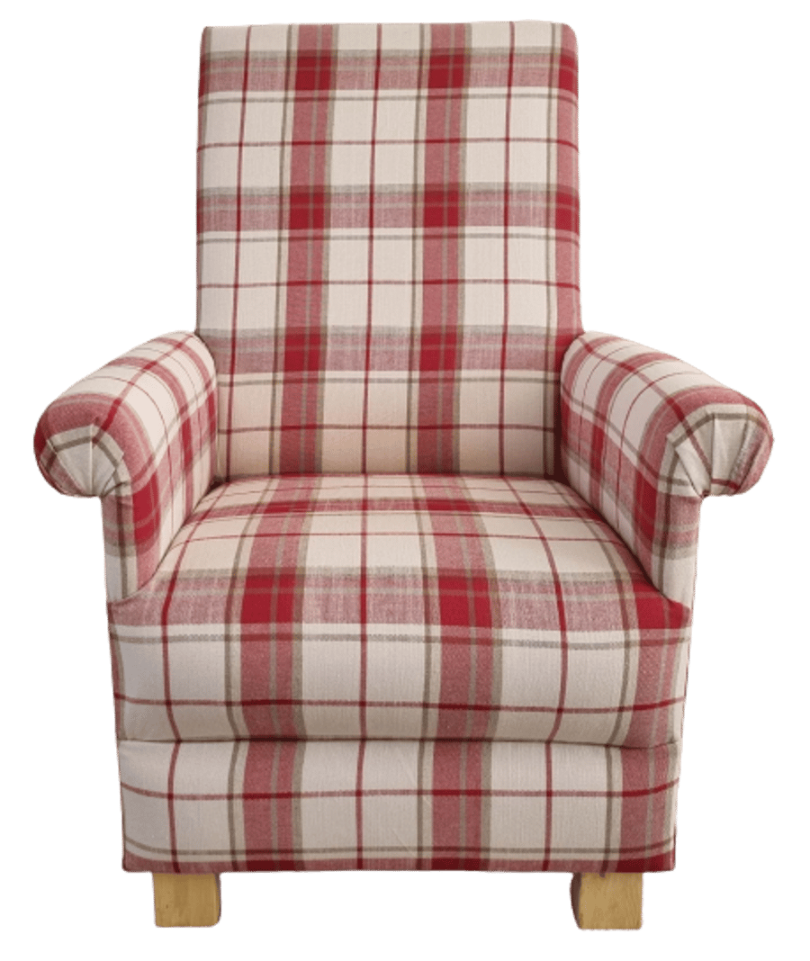 Laura Ashley Highland Check Cranberry Red Fabric Adult Chair Tartan Accent