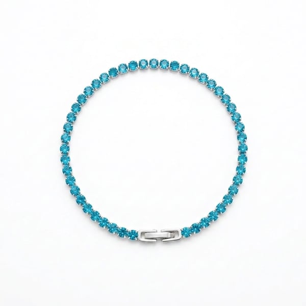 Lake Blue 5A Zircon Tennis Bracelet Stainless Steel Stackable Handmade