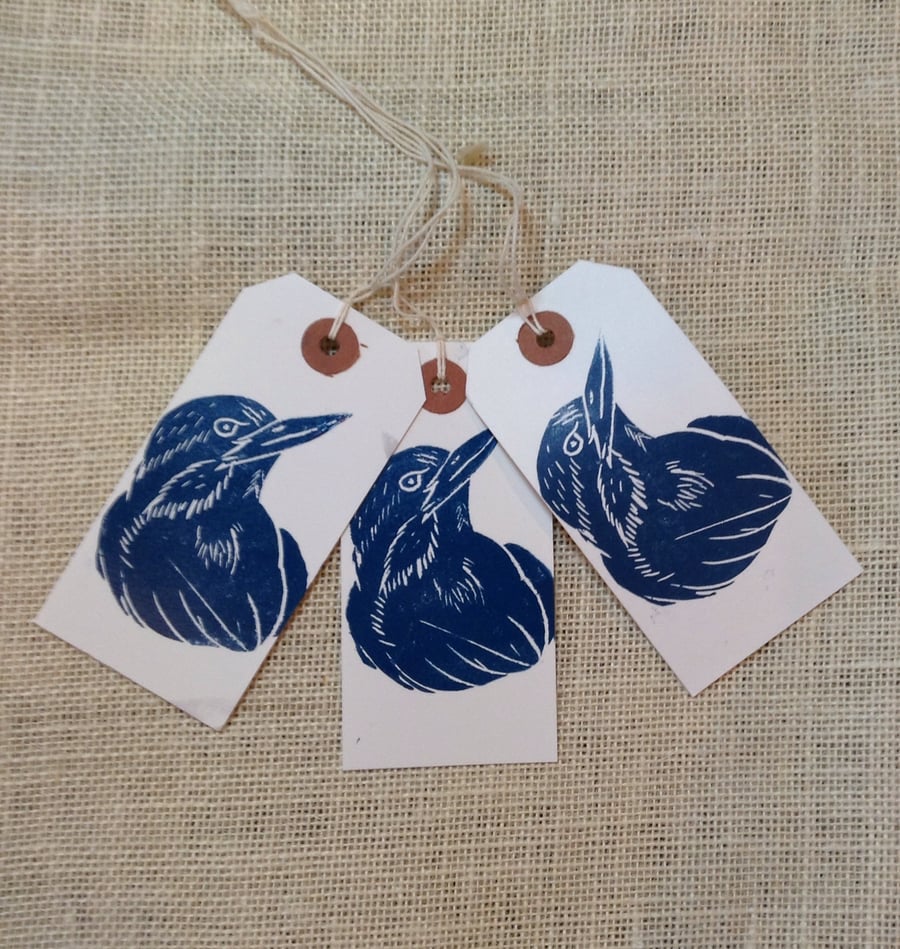 Hand printed bird gift tags