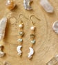 Moon & Pearl Larimar gold boho earring,Labradorite, citrine, freshwater pearl, 