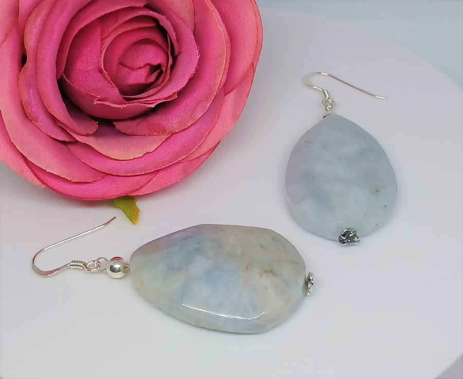 Chunky Aquamarine Gemstone Drop Earrings, Sterling Silver Earrings, Silver Gemst