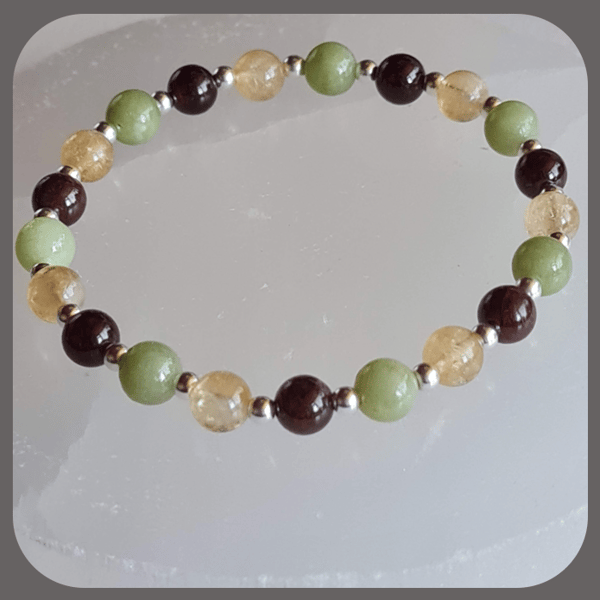 Peridot, Garnet and Citrine and Sterling Silver bracelet