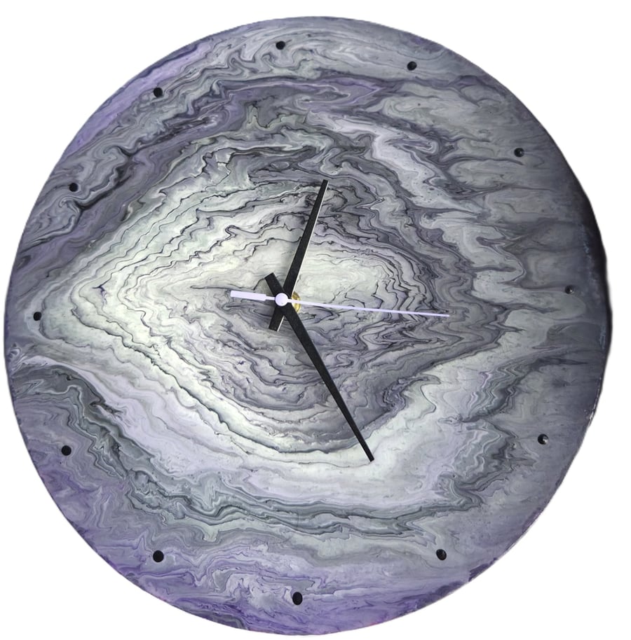 Amethyst Infinity Hand-Painted Fluid Art Wall Clock, Silent Home Decor