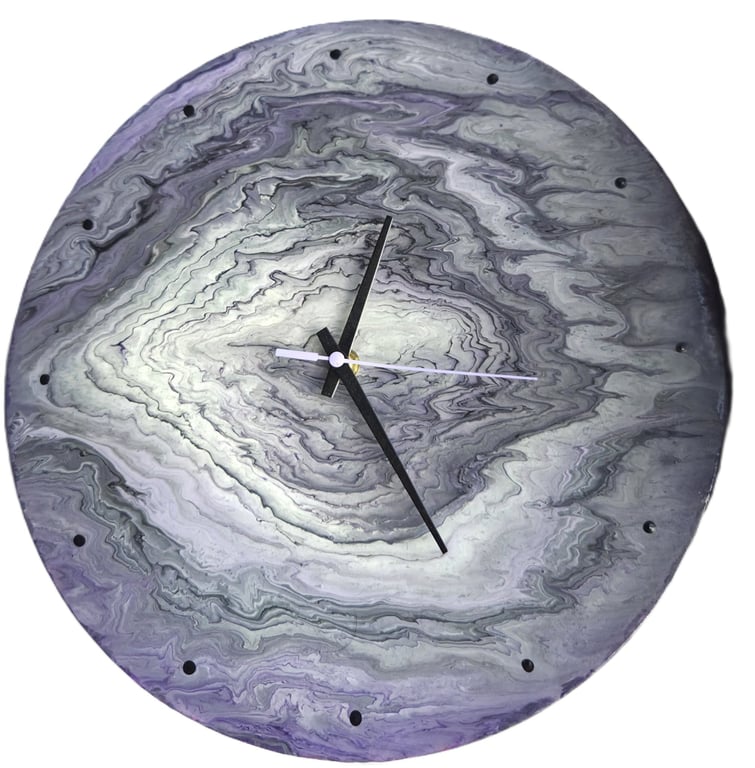 Amethyst Infinity Hand-Painted Fluid Art Wall Clock, Silent Home Decor