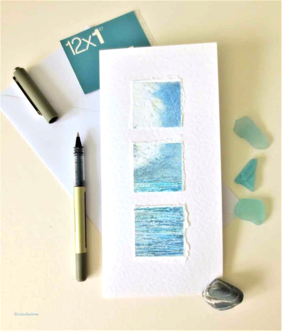 Abstract art card OOAK original art blank greeting card ocean inspired