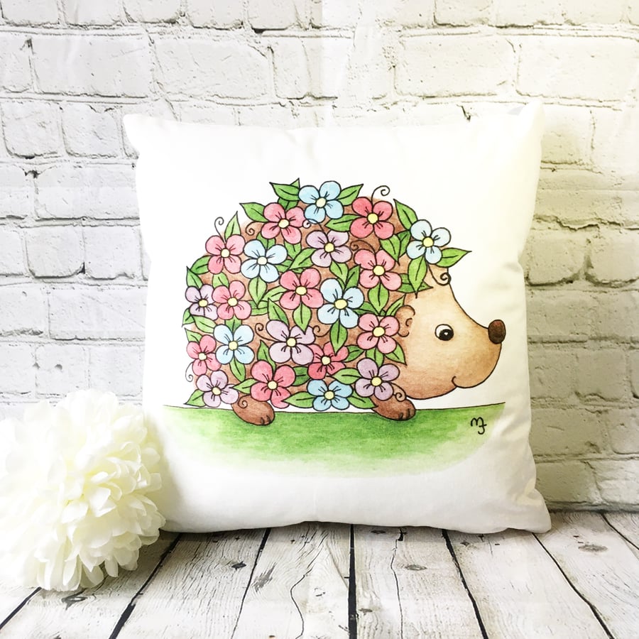 Floral Hedgehog Cushion Cover - Soft Hedgehog Cushion