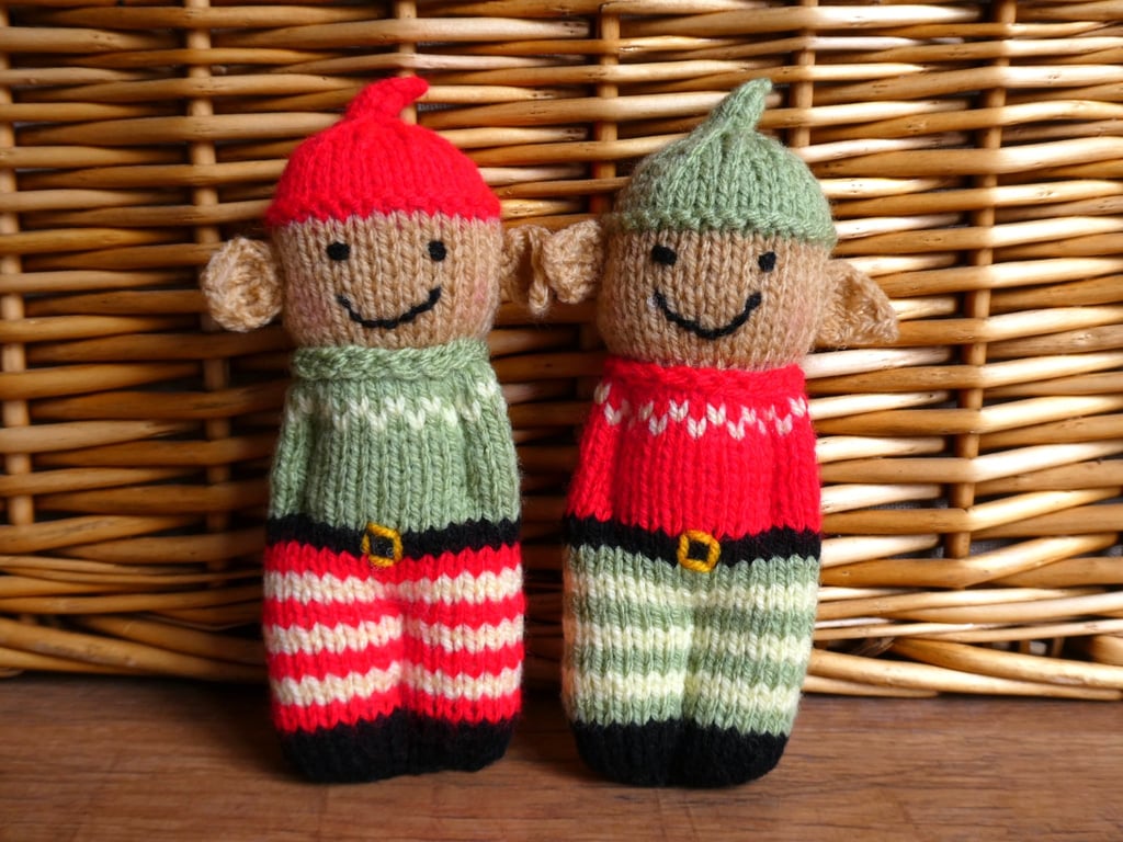 Handmade knitted pair of pocket dolls - elves