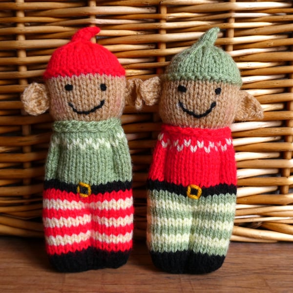Handmade knitted pair of pocket dolls - elves