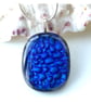 Blue Sparkly Dichroic Fused Glass Pendant 271 silver plated chain handmade gift - Image 3