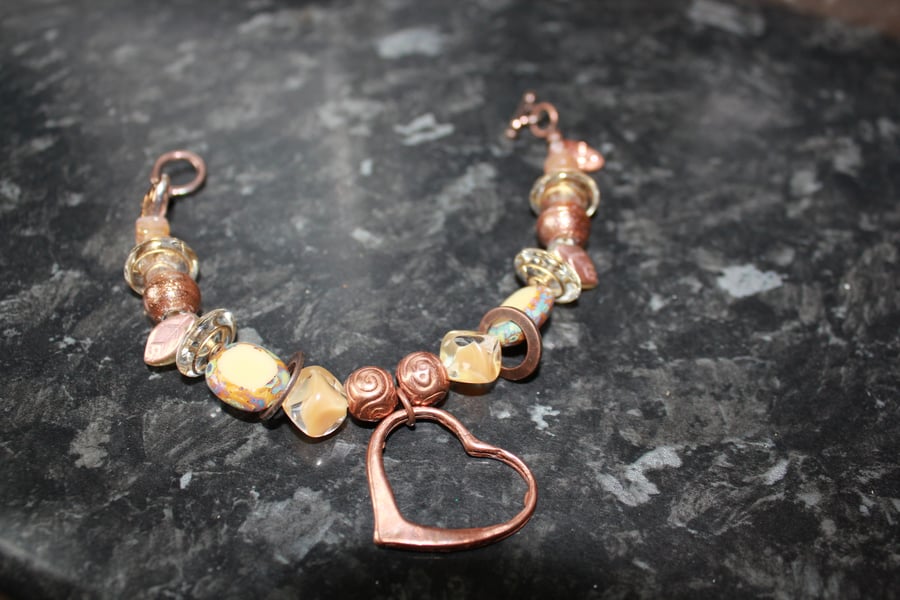 Handmade bead & charm small bracelet with heart