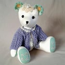 Collector's bear 'Summer' 14inch jointed handsewn from vintage embroidered linen