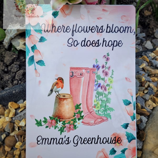 Personalised metal greenhouse sign A5