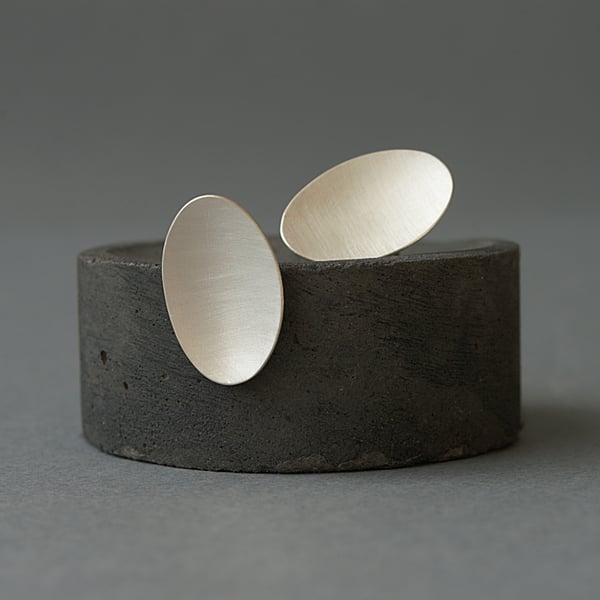 Silver Oval Stud Earrings