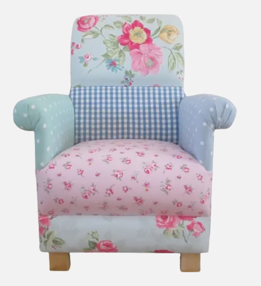 Adult Chair in Patchwork Laura Ashley & Clarke Fabric Armchair Pink Blue Floral 