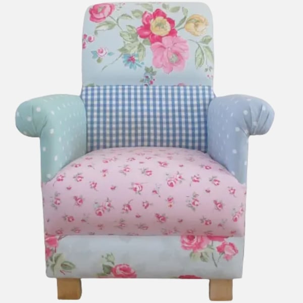 Adult Chair in Patchwork Laura Ashley & Clarke Fabric Armchair Pink Blue Floral 