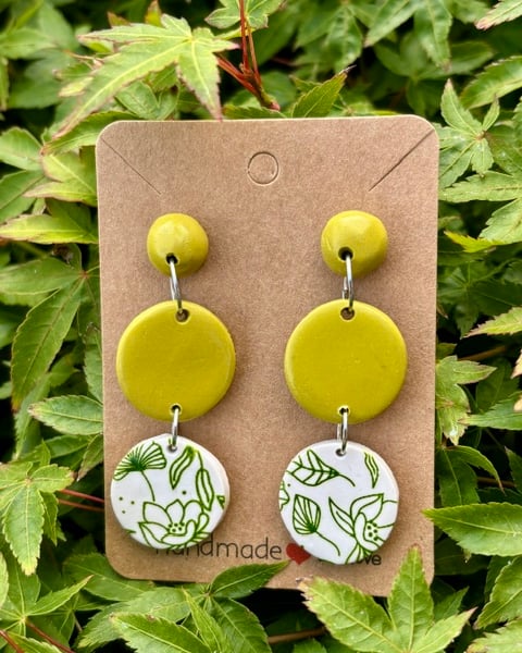 Beautiful Bespoke Green Floral Drop Earrings