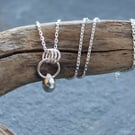 Recycled silver tear drop pendant necklace, handmade silver jewellery
