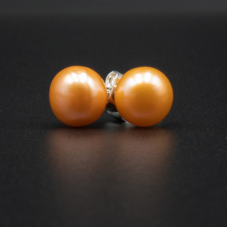 Freshwater pearl peach stud earrings, pearl jewelry, Gemini gift