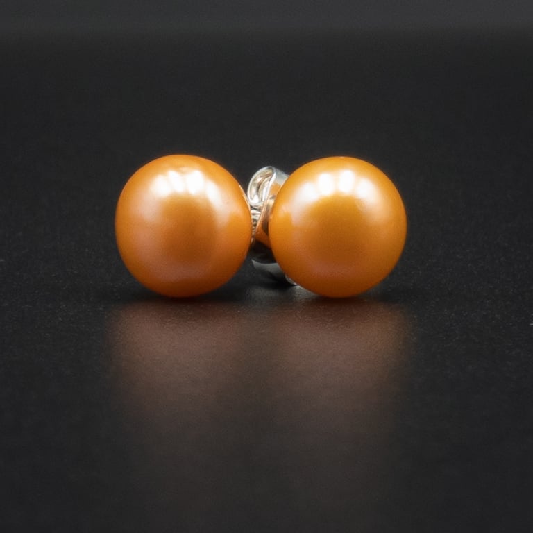 Freshwater pearl peach stud earrings, pearl jewelry, Gemini gift
