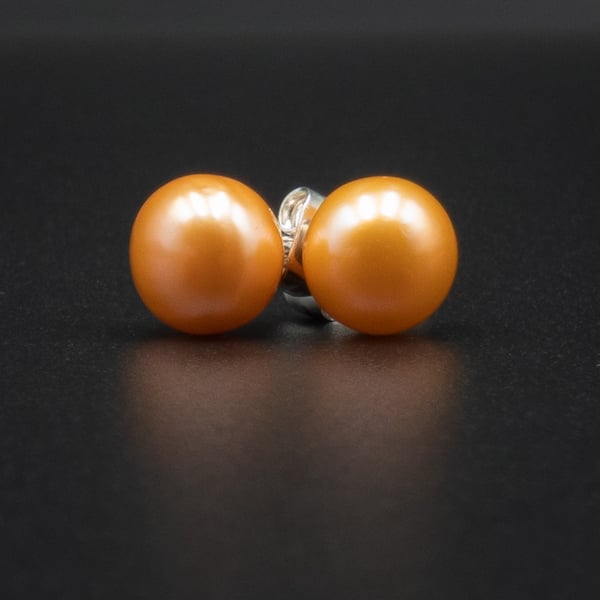 Freshwater pearl peach stud earrings, pearl jewelry, Gemini gift
