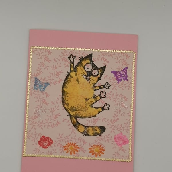 Handmade Jumping Cat Card