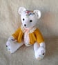 Collector's jointed teddy bear 'Flora' made from vintage embroidered tablecloths