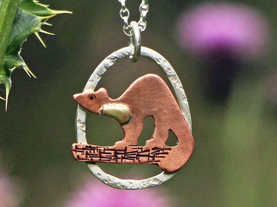 Handcrafted Copper Brass Pine Marten Silver Pendant Necklace