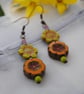 Orange & chartreuse peony flower earrings - Image 3