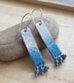 Blue enamel earrings, Rectangle earrings with ombre effect - Image 2