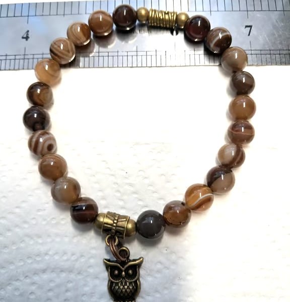Natural Agate  Owl Stretch Bracelet 