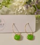 Green Enamel Cat Hoop Earrings, Charm Earrings, Handmade Jewellery 