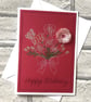 Happy Birthday bouquet with a Fluffy Flower 5x7  White Card Handmade Embroidered