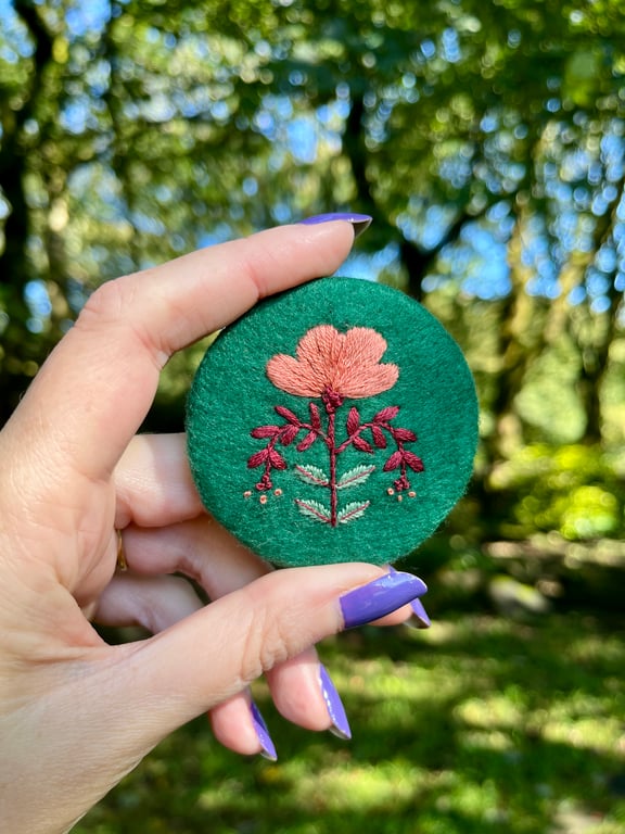 Hand embroidered floral brooch pin