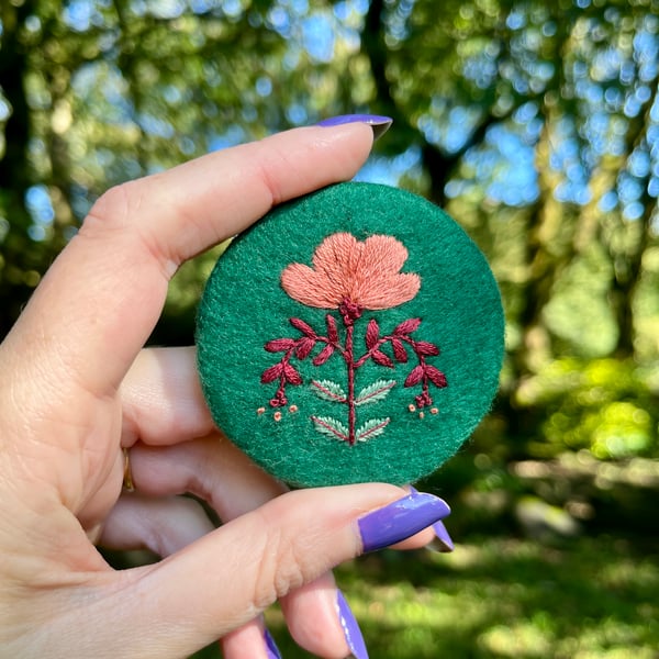 Hand embroidered floral brooch pin