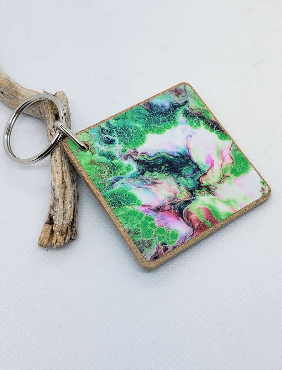 Paint Pour Keyring - 'Palmy Tropic'