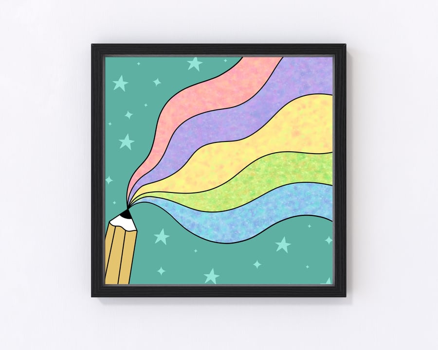 Rainbow Pencil Square Print