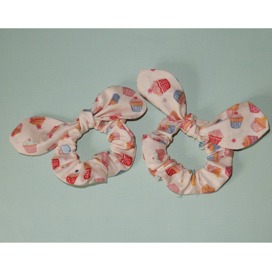 Girl's bunny ears scrunchies - cupcakes