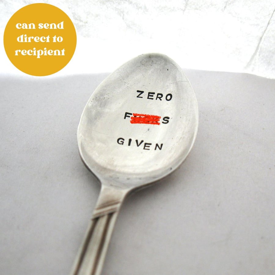 Zero F-s Given, Rude Sweary Handstamped Coffee Spoon