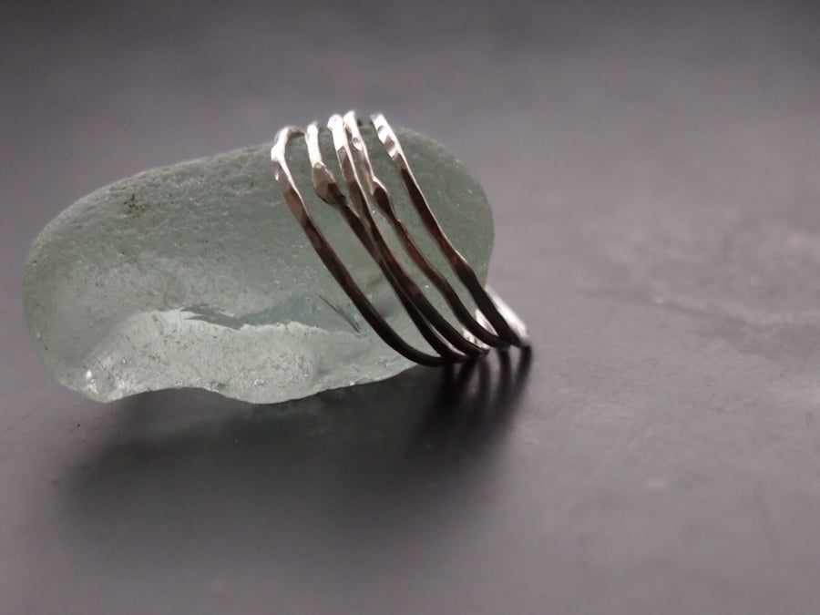 Five Wavy Sterling Silver Skinny Rings 