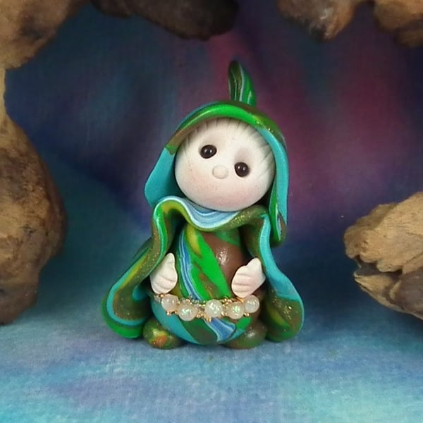 Tiny Garden Gnome 'Tandy' with jewelled belt OOAK Sculpt Ann Galvin