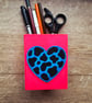 Cow Print Heart Wood Desk Tidy Pen Pot Handmade Hand painted Gorgeous