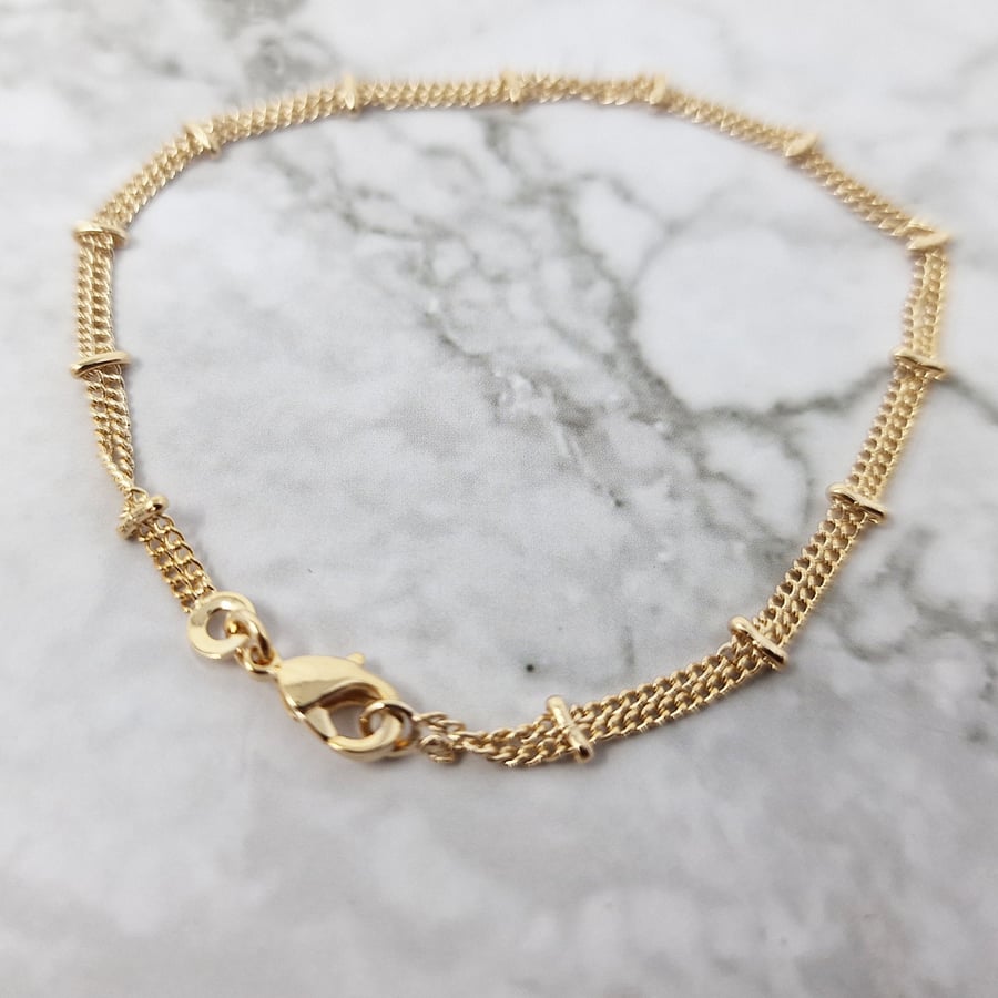 Double Chain Dainty Bracelet - 18k Gold Plated, Gift for Her, Water-Resistant