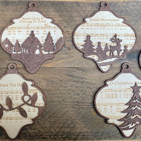 Set of 6 Christmas song themed decorations 