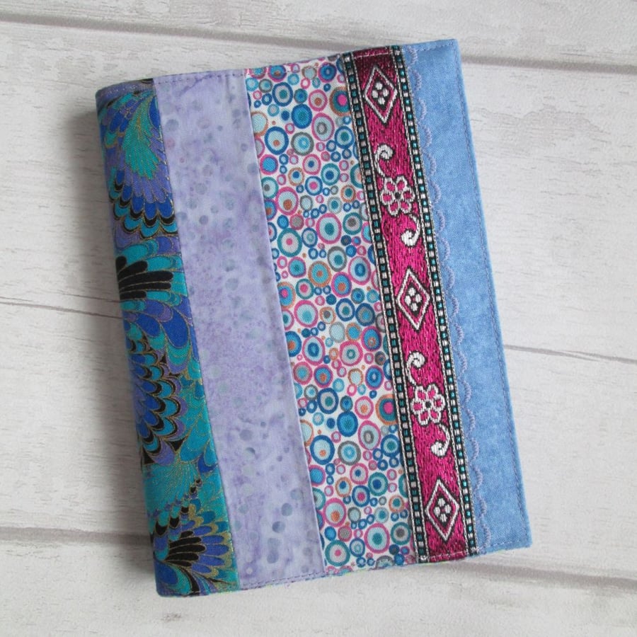 SOLD - A6 Reusable Patchwork Notebook Cover - Blues, Pinks & Purples