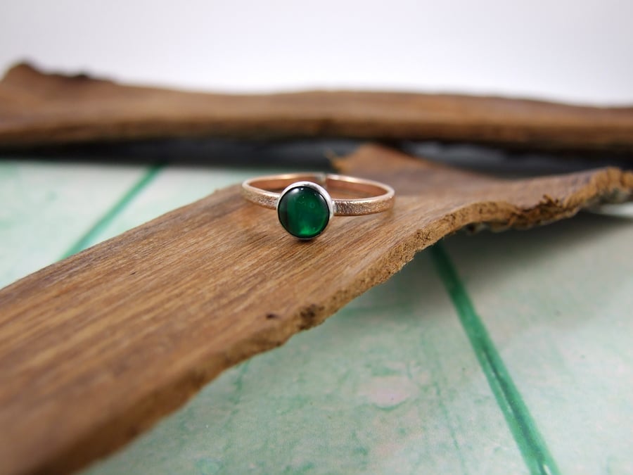 Sterling Silver, Rose Gold Filled and Green Paua Shell Ring, Adjustable Fit