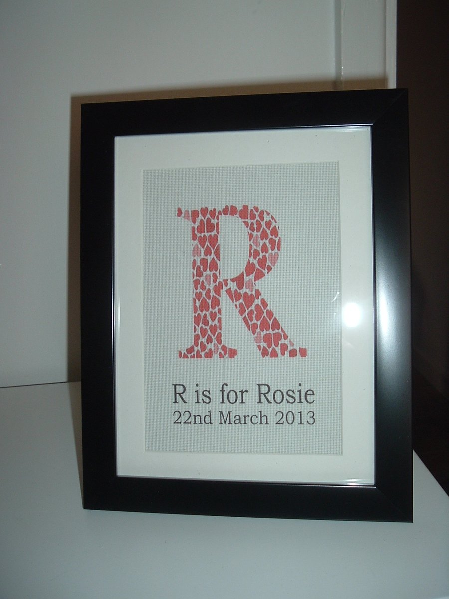 Personalised letter name and date canvas