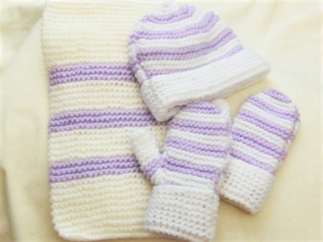 Aran Weight Children's Hat Scarf & Mitten Set, Birthday Gift, Children's Hat Set