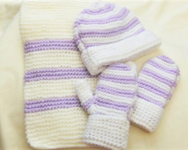 Aran Weight Children's Hat Scarf & Mitten Set, Birthday Gift, Children's Hat Set