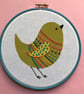 Green Chirpy Bird Hand Embroidered Wall Decoration - Image 4