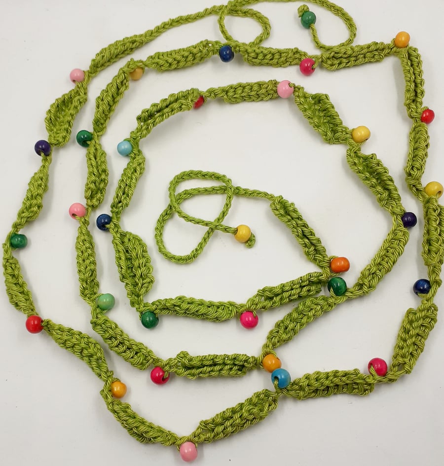 Crochet Leaf Garland with Wooden Beads
